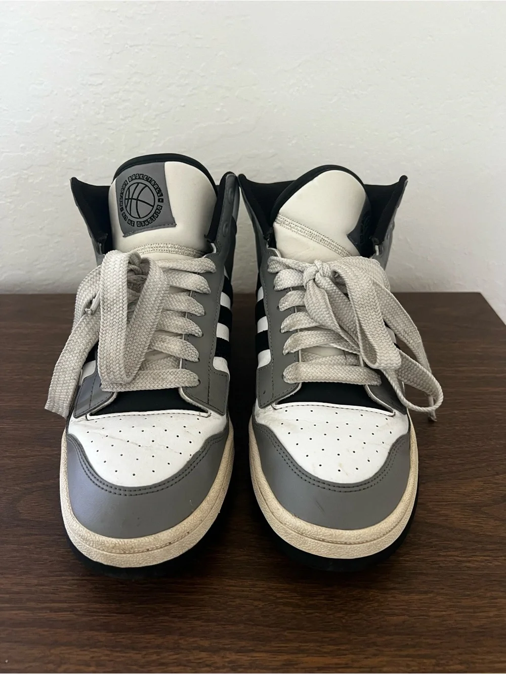 adidas Gray Black White High-Top Athletic Shoes